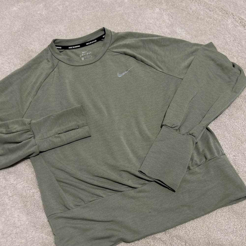 Nike Running Dri-FIT Top Womens XS Olive Green Thumbhole Long Sleeve 0585